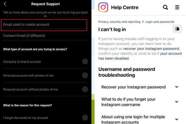recovering instagram account with original email
