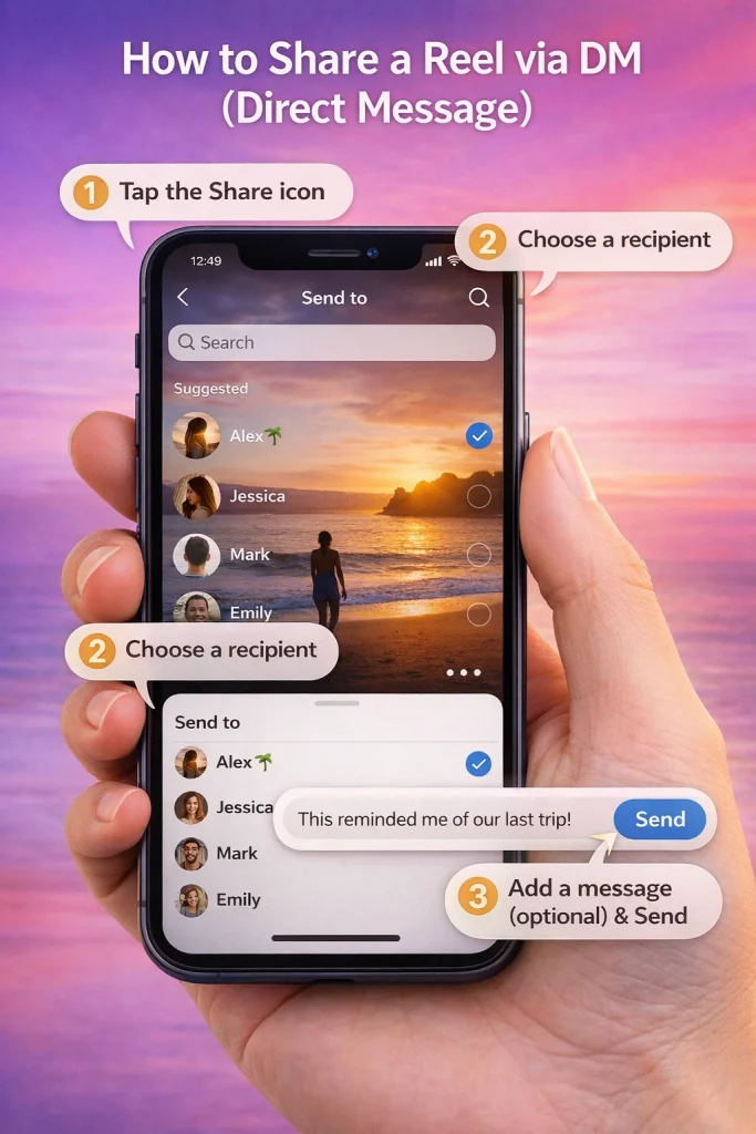 How to share a Reel via DM (Direct Message)