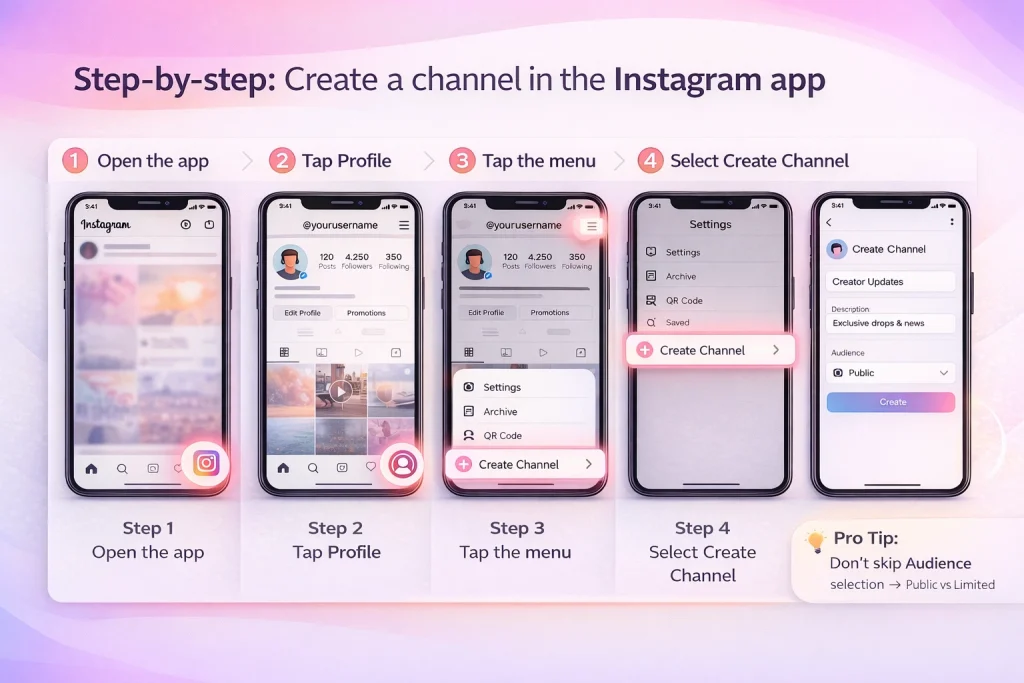 Step-by-step create a channel in the Instagram app