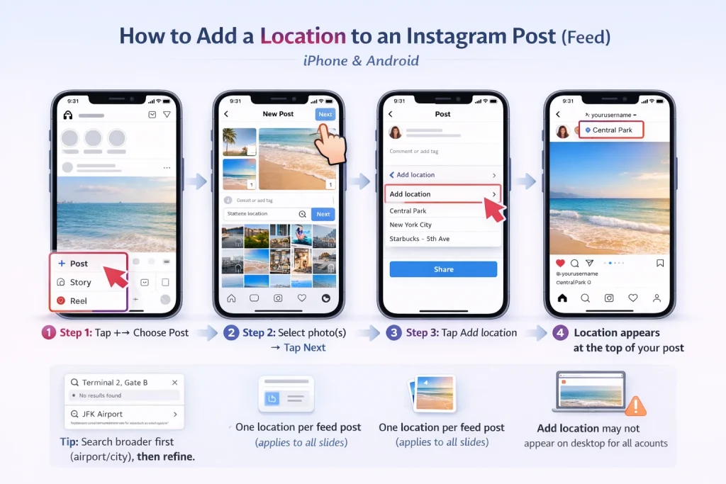 How to add a location to an Instagram post (feed)