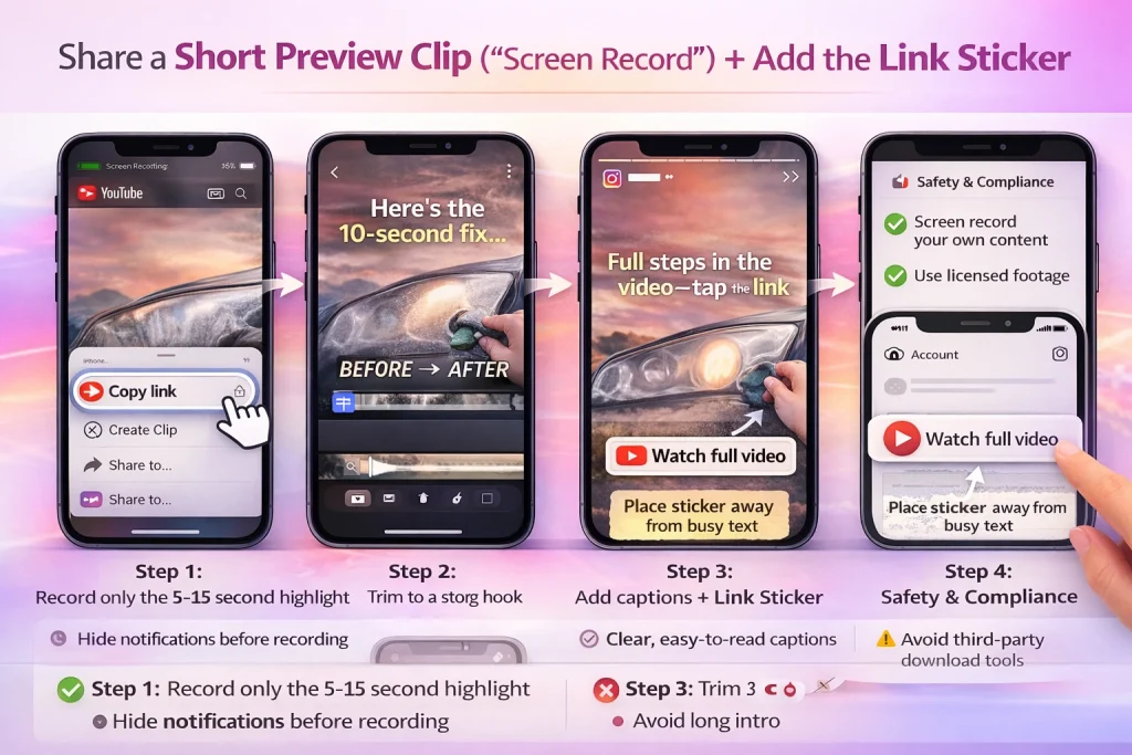 Method 2 Share a short preview clip (screen record) + add the Link Sticker