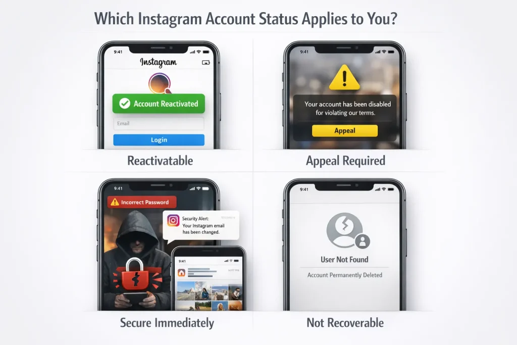 Understand the status of your Instagram account deactivated, disabled, hacked, or deleted